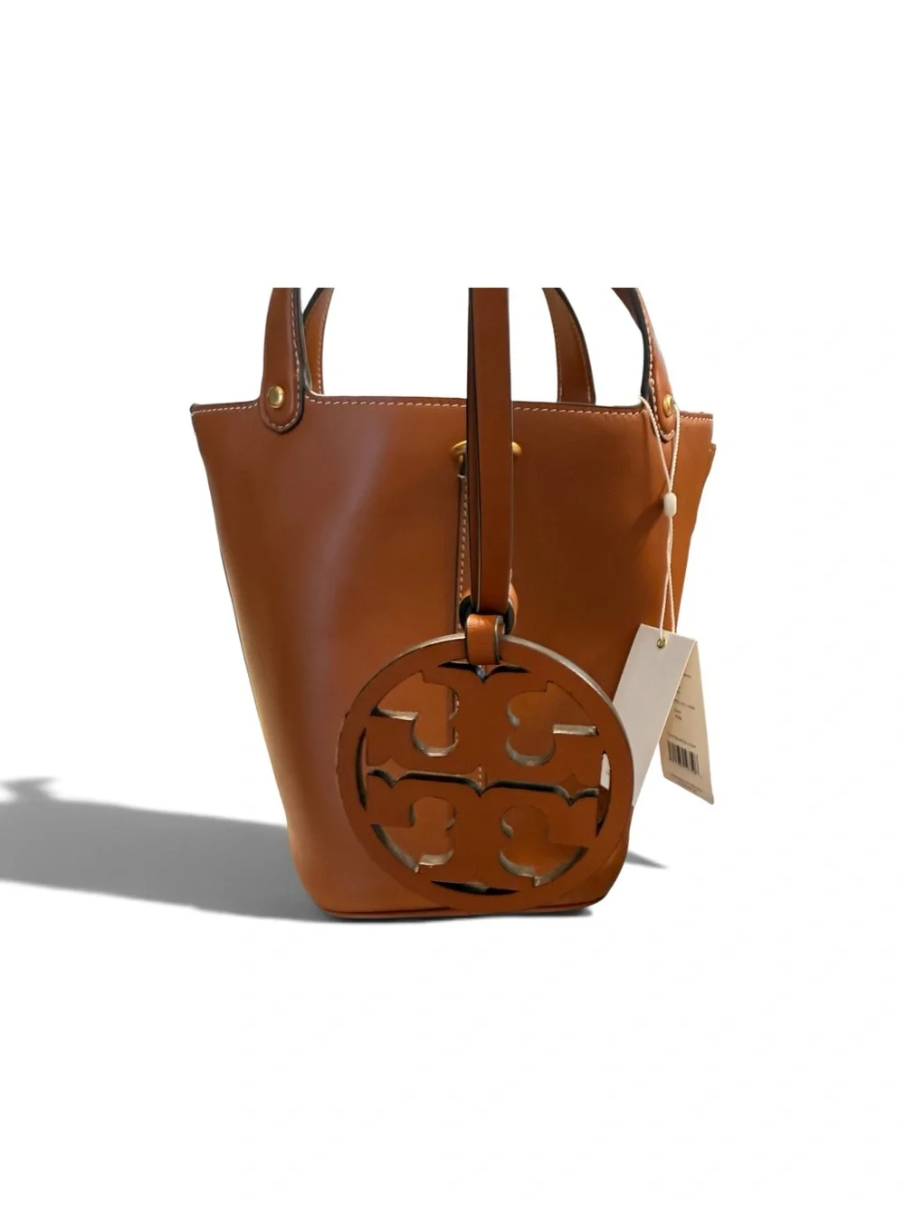 Tory Burch Brown Leather Mini Tote with Logo Medallion